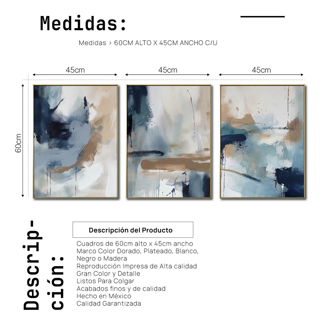 Set de 3 Cuadros Decorativos Abstract Colors 3 - 304 - Para Sala