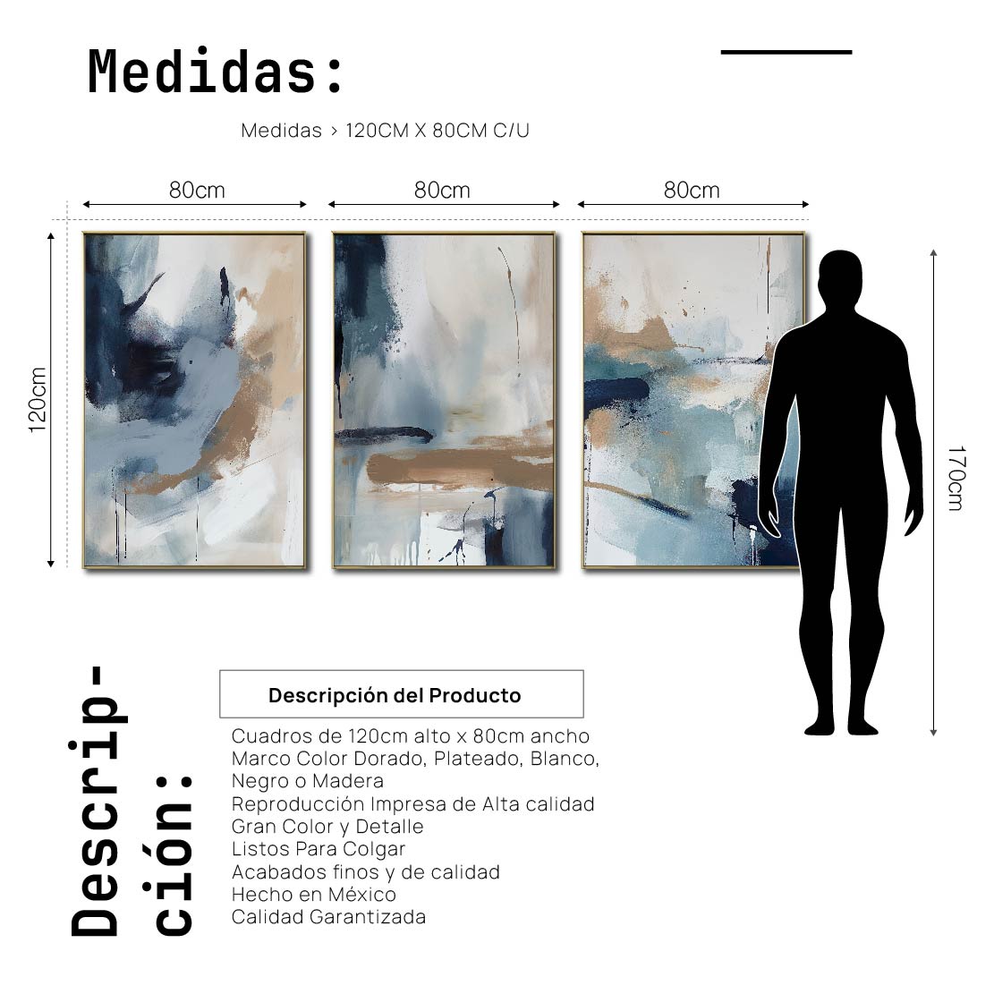 Set de 3 Cuadros Decorativos Abstract Colors 3 - 304 - Para Sala