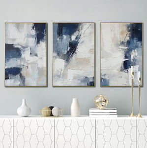 Set de 3 Cuadros Decorativos Abstract Colors 3 - 306 - Arte Moderno y Elegante en Tono Azul, Beige y Blanco