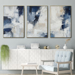 Cargar imagen en el visor de la galería, Set de 3 Cuadros Decorativos Abstract Colors 3 - 306 - Arte Moderno y Elegante en Tono Azul, Beige y Blanco
