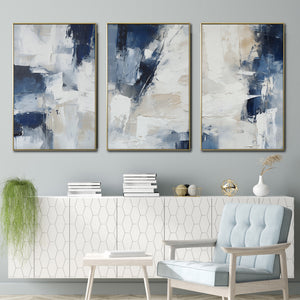 Set de 3 Cuadros Decorativos Abstract Colors 3 - 306 - Arte Moderno y Elegante en Tono Azul, Beige y Blanco