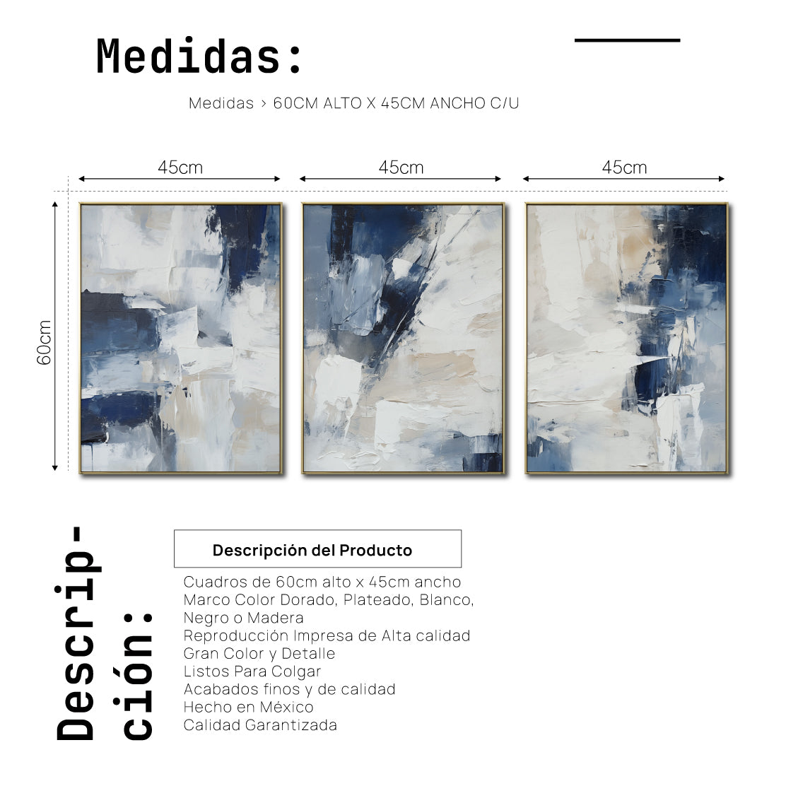 Set de 3 Cuadros Decorativos Abstract Colors 3 - 306 - Para Recamara