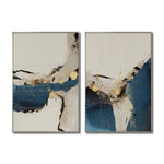 Cargar imagen en el visor de la galería, Set de 2 Cuadros Decorativos Abstract Colors 3 - 308 - Arte Moderno y Elegante en tono Azul, Beige y Dorado
