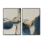 Cargar imagen en el visor de la galería, Set de 2 Cuadros Decorativos Abstract Colors 3 - 308 - Arte Moderno y Elegante en tono Azul, Beige y Dorado
