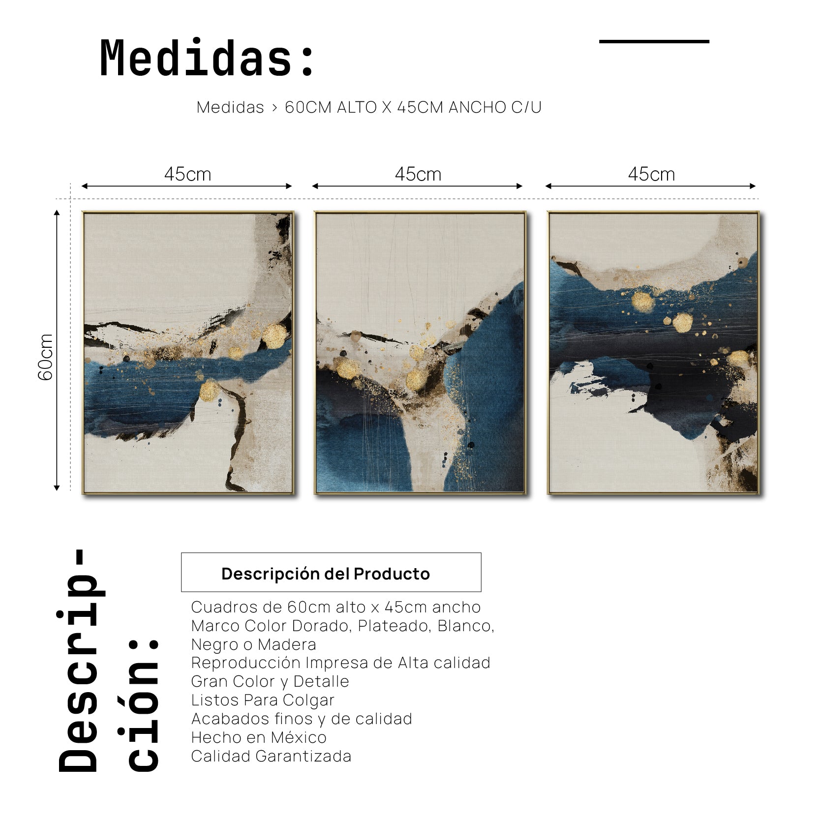 Set de 3 Cuadros Decorativos Abstract Colors 3 - 308 - Para Sala