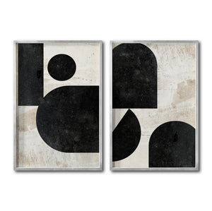 Set 2 Cuadros Decorativos Abstracto Negro Arena 030 - Estilo Boho Minimalista en Beige y Negro