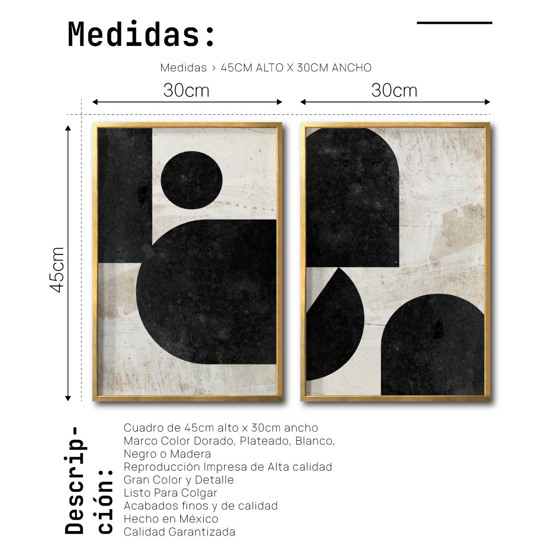 Set 2 Cuadros Decorativos Abstracto Negro Arena 030 - Estilo Boho Minimalista en Beige y Negro