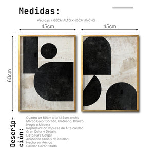 Set 2 Cuadros Decorativos Abstracto Negro Arena 030 - Estilo Boho Minimalista en Beige y Negro