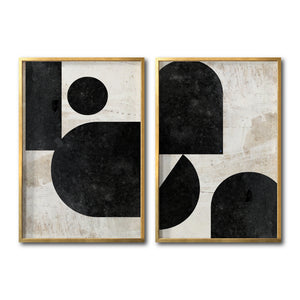 Set 2 Cuadros Decorativos Abstracto Negro Arena 030 - Estilo Boho Minimalista en Beige y Negro