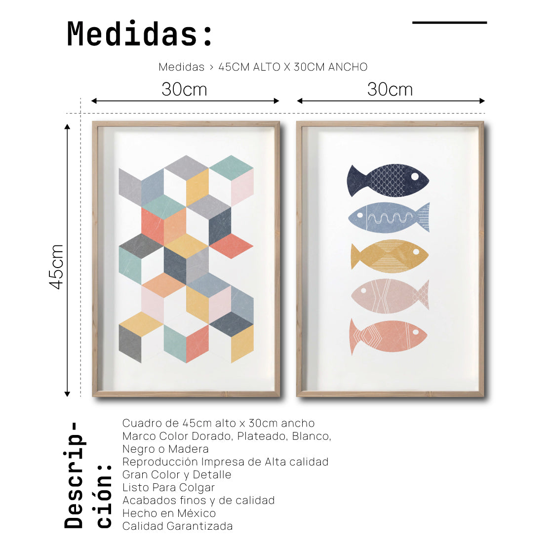 Set 2 Cuadros Decorativos Abstract Colors 031 - Arte Geométrico Peces de Colores-Diptico