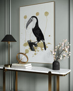 Cargar imagen en el visor de la galería, Cuadro Decorativo Abstracto Negro Arena 2-268 - Boceto de Tucan, Aves en Blanco, Negro y Dorado Oro Arte Moderno Estilo Boho
