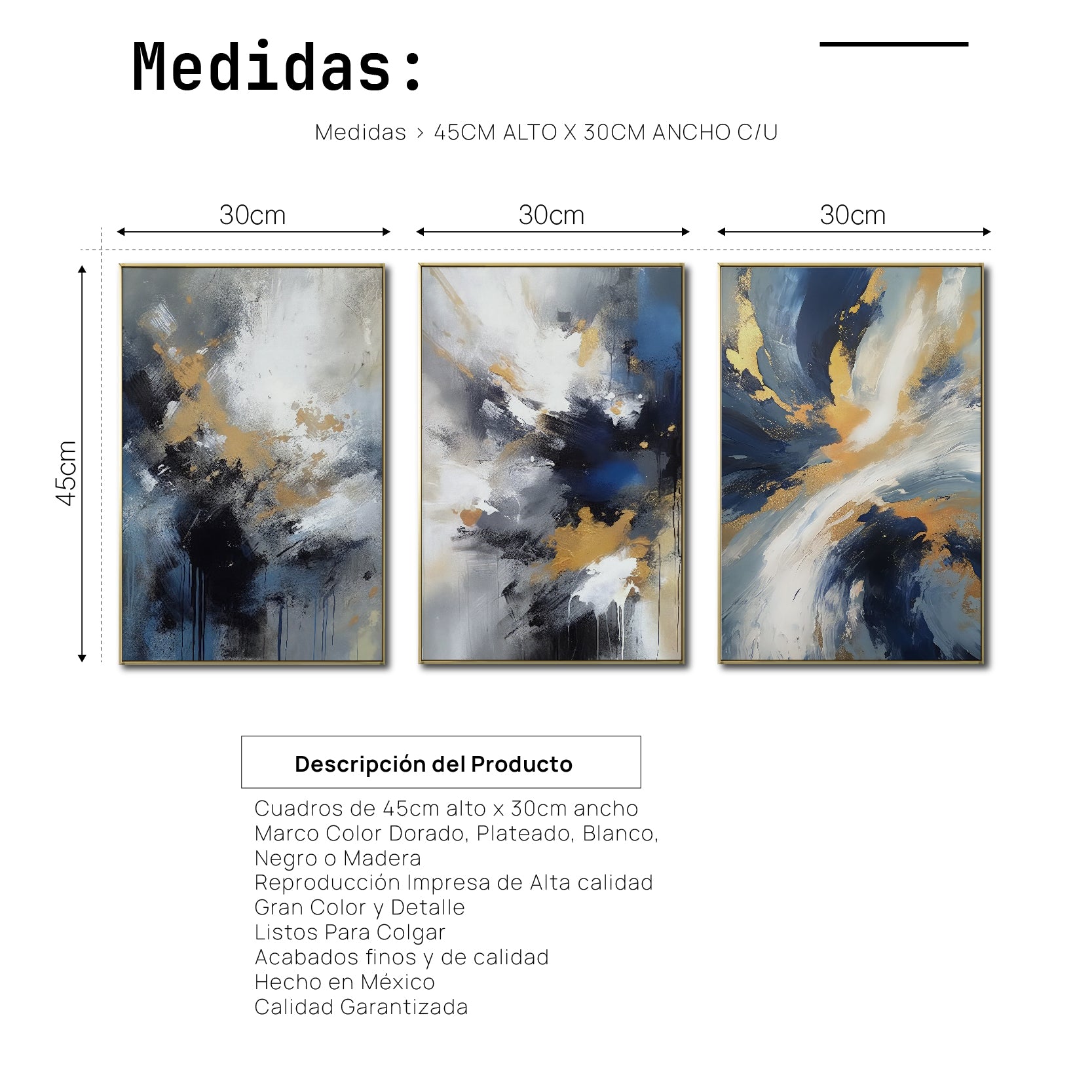 Set de 3 Cuadros Decorativos Abstract Colors 3 - 310 - Para Sala