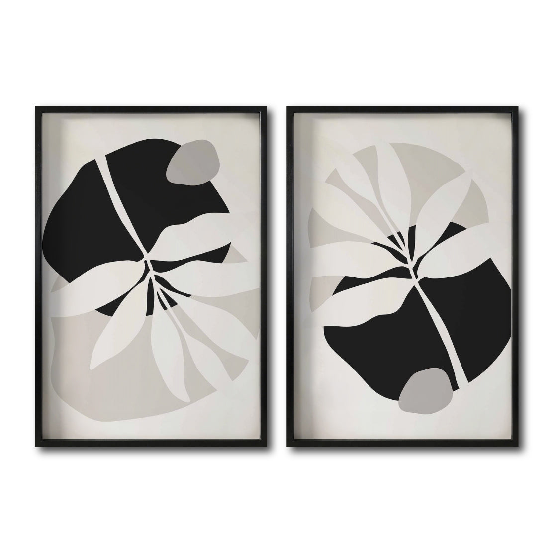 Set 2 Cuadros Decorativos Abstracto Negro Arena 031 - Arte Elegante Estilo Boho Minimalista en Beige y Negro