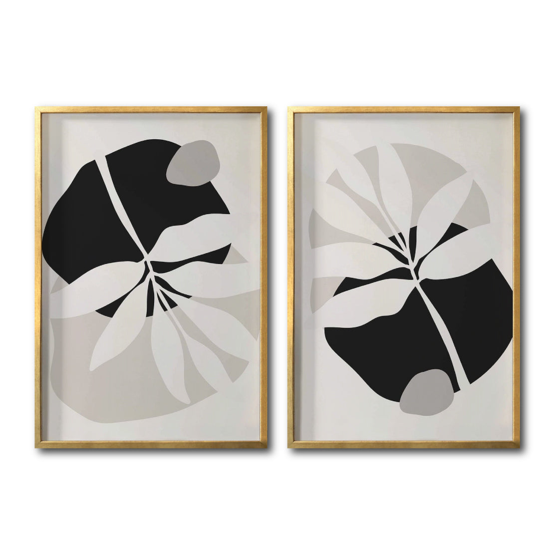 Set 2 Cuadros Decorativos Abstracto Negro Arena 031 - Arte Elegante Estilo Boho Minimalista en Beige y Negro