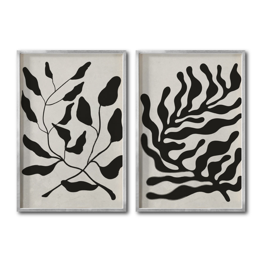 Set 2 Cuadros Decorativos Abstracto Negro Arena 032 - Arte Elegante Estilo Boho Minimalista en Beige y Negro