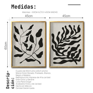 Set 2 Cuadros Decorativos Abstracto Negro Arena 032 - Arte Elegante Estilo Boho Minimalista en Beige y Negro