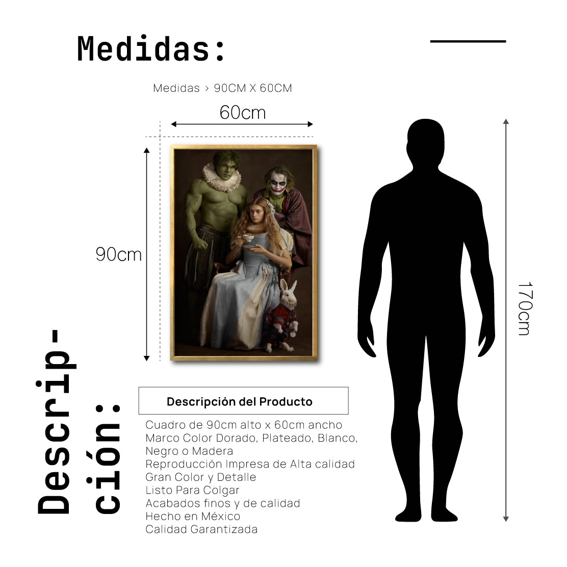 Cuadro Decorativo Personajes Época 032 Superhéroes Hulk, Joker, Alicia