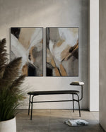 Cargar imagen en el visor de la galería, Set Cuadros Decorativos Abstracto Negro Arena 2 - 206 - Diptico Modernos Arte Minimalista estilo Boho en Tonos Neutros Cálidos
