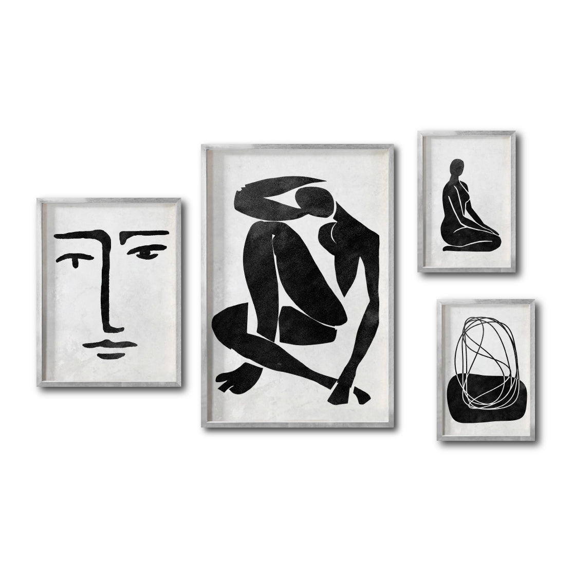 Set Cuadros Decorativos Abstracto Negro Arena 033 - Arte Boho Rostro y Siluetas Femeninas - Para Sala