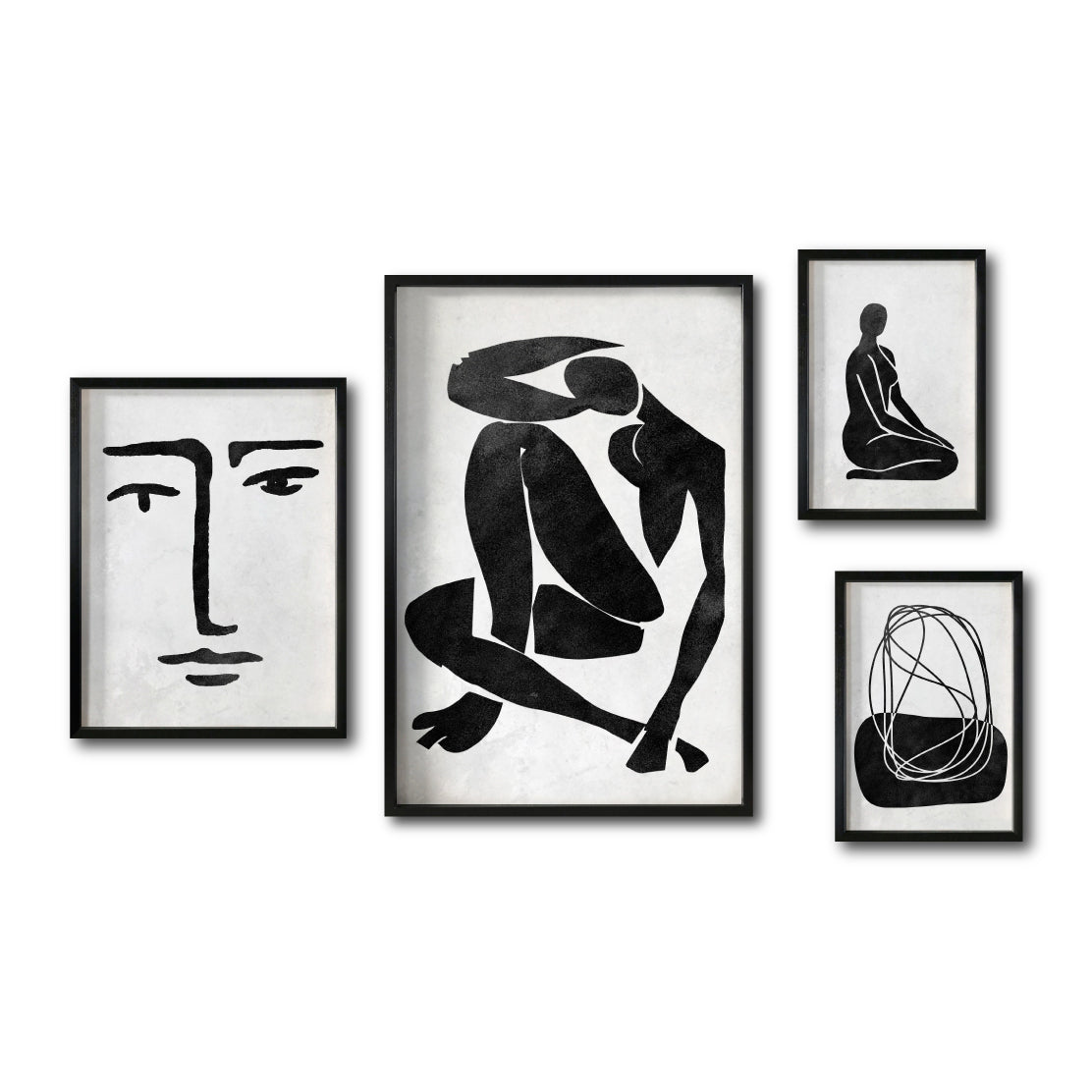 Set Cuadros Decorativos Abstracto Negro Arena 033 - Arte Boho Rostro y Siluetas Femeninas - Para Sala