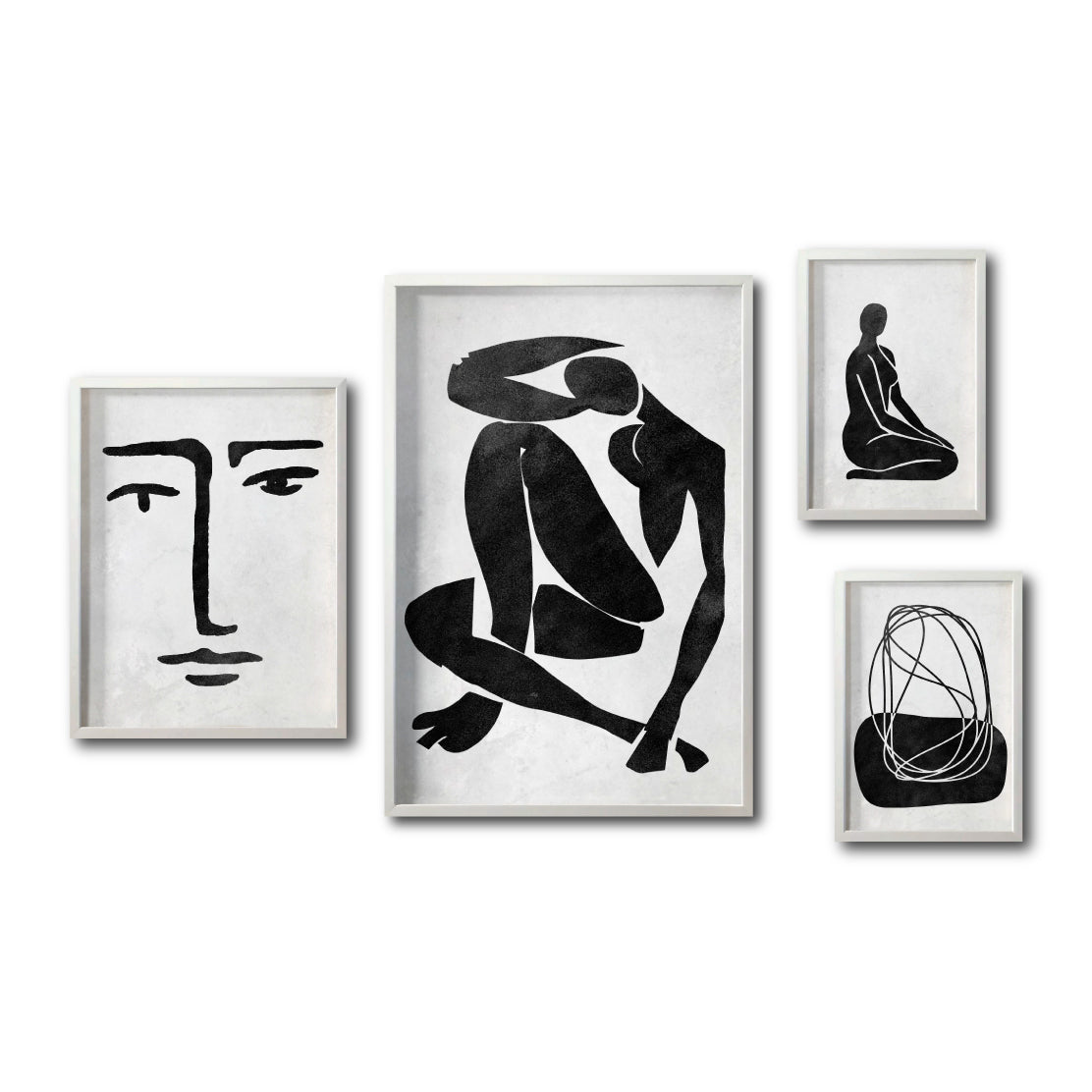 Set Cuadros Decorativos Abstracto Negro Arena 033 - Arte Boho Rostro y Siluetas Femeninas - Para Sala