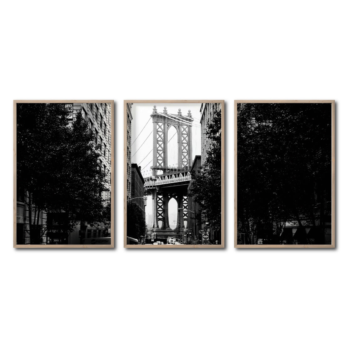 Set Cuadros Decorativos NY 034 - Triptico Manhattan Bridge New York Dumbo