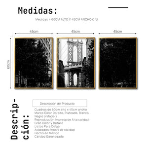 Set Cuadros Decorativos NY 034 - Triptico Manhattan Bridge New York Dumbo