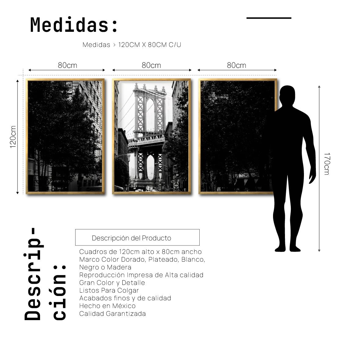 Set Cuadros Decorativos NY 034 - Triptico Manhattan Bridge New York Dumbo