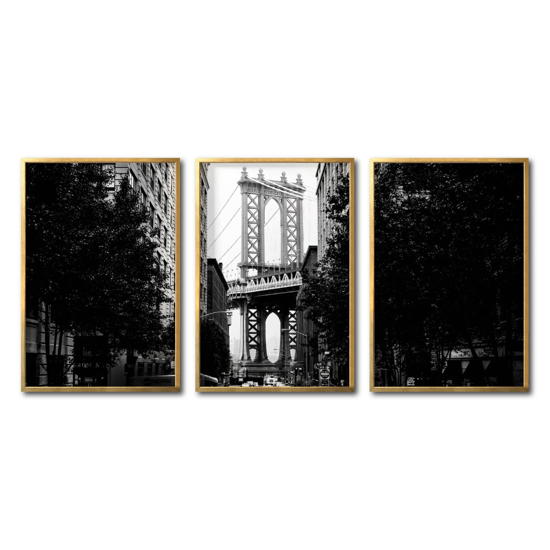 Set Cuadros Decorativos NY 034 - Triptico Manhattan Bridge New York Dumbo