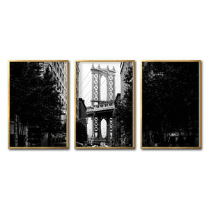 Set Cuadros Decorativos NY 034 - Triptico Manhattan Bridge New York Dumbo