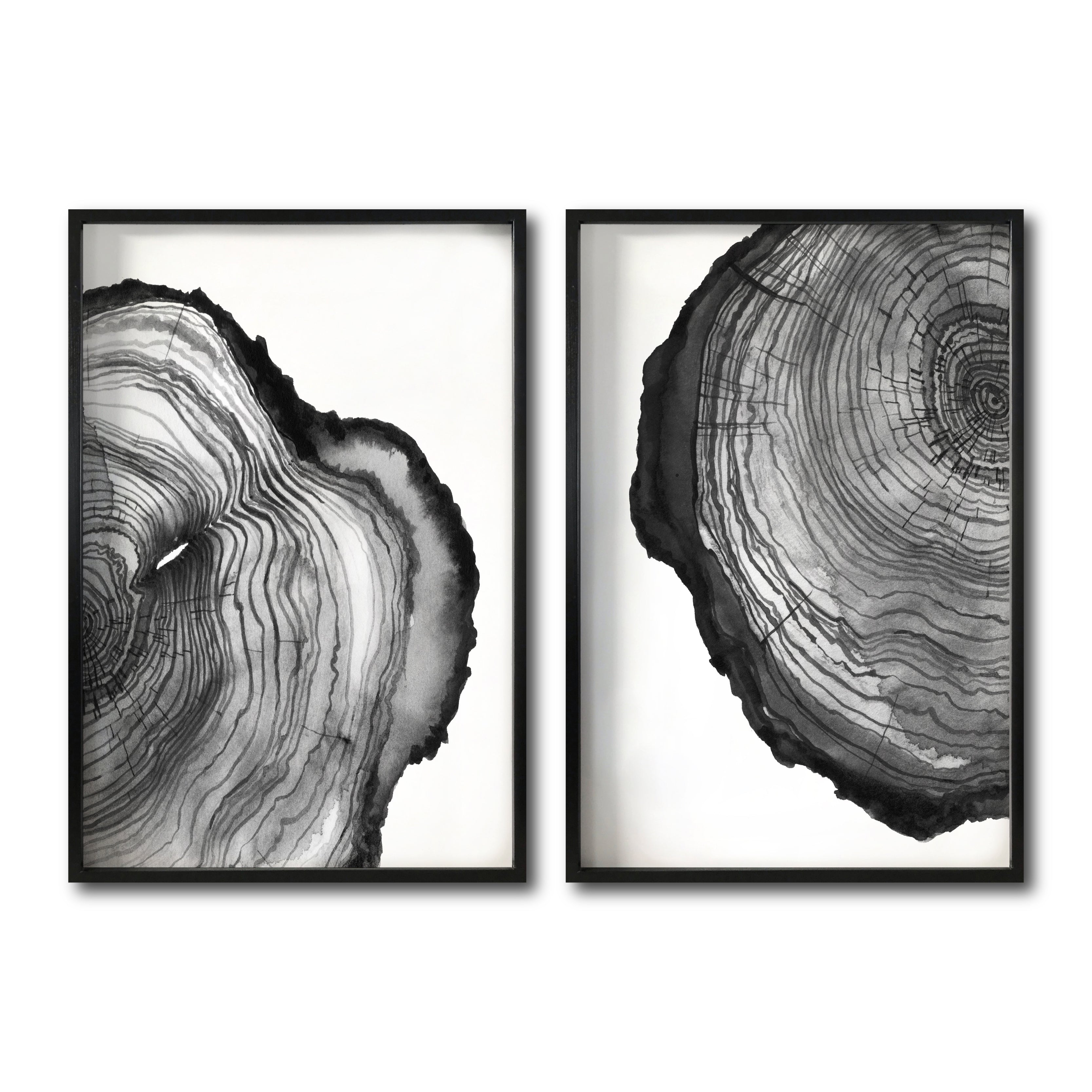 Set  2 Cuadros Decorativos Abstracto Negro Arena  034.1 - Arte Boho Troncos Acuarela Blanco y Negro