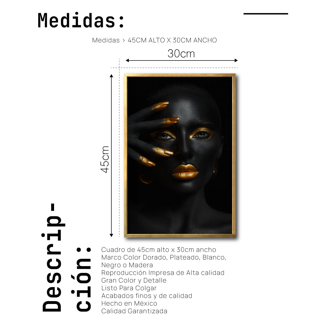 Cuadro Decorativo Black Woman 034 - Mujer Negra Africana con dorado