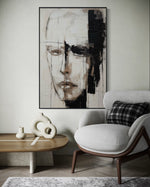 Cargar imagen en el visor de la galería, Cuadro Decorativo Abstracto Negro Arena 2-220 Cara Estilo Nordico Arte Moderno Rostro en Tonos Neutros
