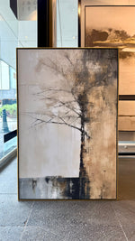 Cargar imagen en el visor de la galería, Cuadro Decorativo Abstracto Negro Arena 2-215 Árbol Minimalista y Elegante en Dorado y Tonos Neutros Oro
