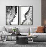 Cargar imagen en el visor de la galería, Set 2 Cuadros Decorativos Abstracto Negro Arena 035 - Arte Boho Troncos blanco y Negro
