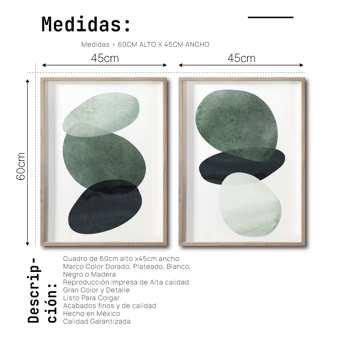 Set 2 Cuadros Decorativos Abstract Colors  036 - Arte Abstracto en Verde