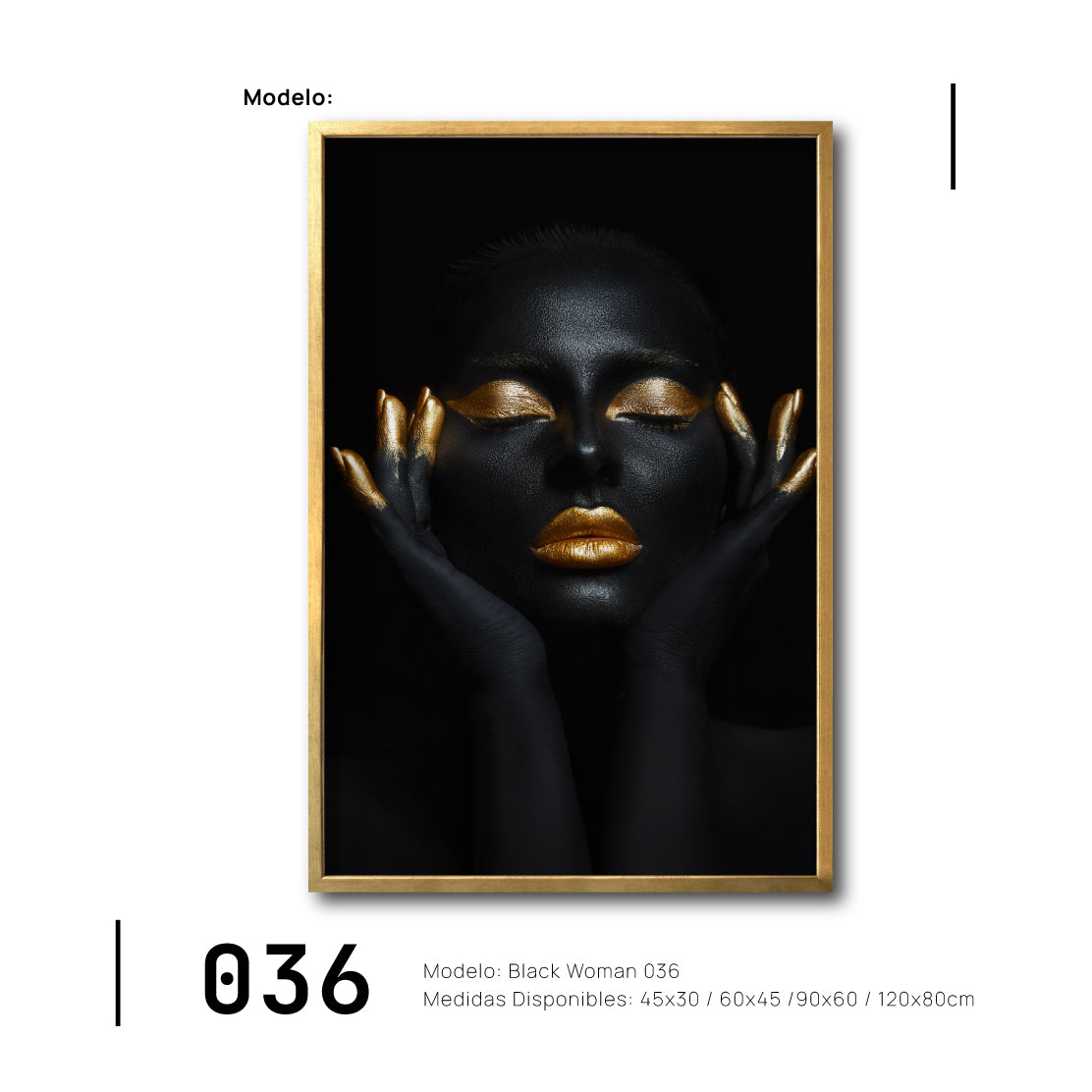 Compra cuadros Mujer Negra Africana Rostro para tu comedor con dorado. Galería314. 036. Arte en blanco y negro.