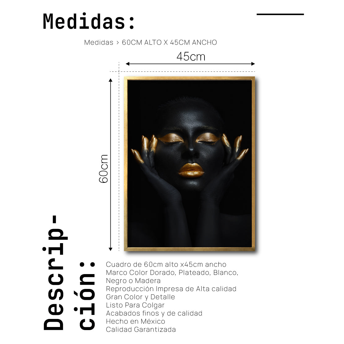 Cuadro Decorativo Black Woman 036 - Mujer Negra Africana con dorado