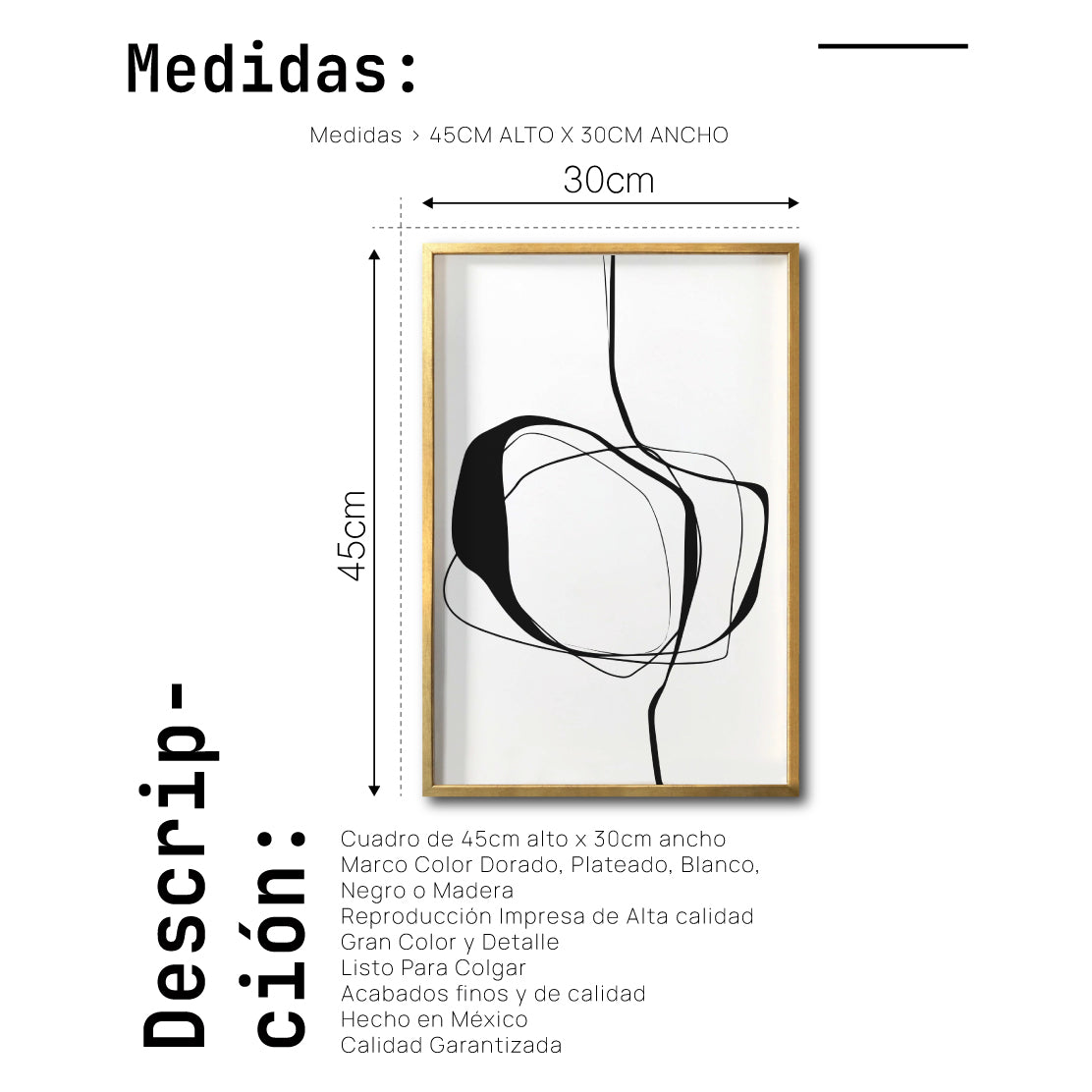 Cuadro Decorativo Abstracto Negro Arena 036 - Arte Lineal Estilo Minimalista