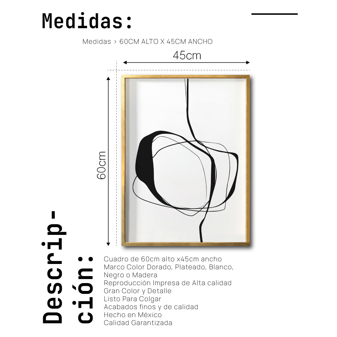 Cuadro Decorativo Abstracto Negro Arena 036 - Para Credenza