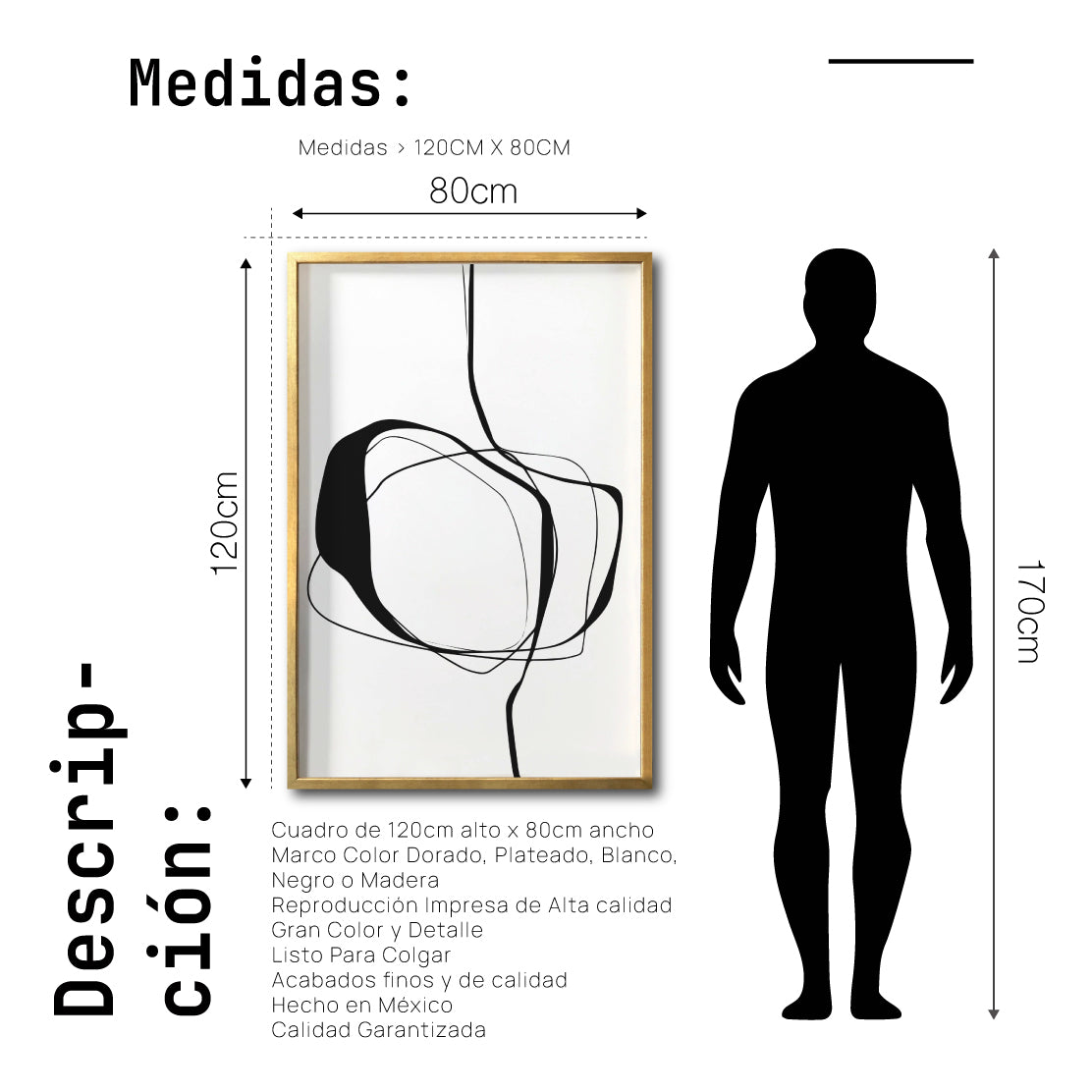 Cuadro Decorativo Abstracto Negro Arena 036 - Para Credenza