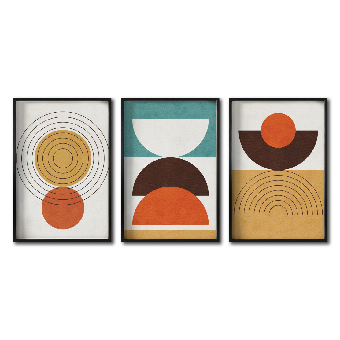 Set 3 Cuadros Decorativos Abstract Colors 037 - Arte Geométrico en Amarillo, Naranja y Café-Triptico