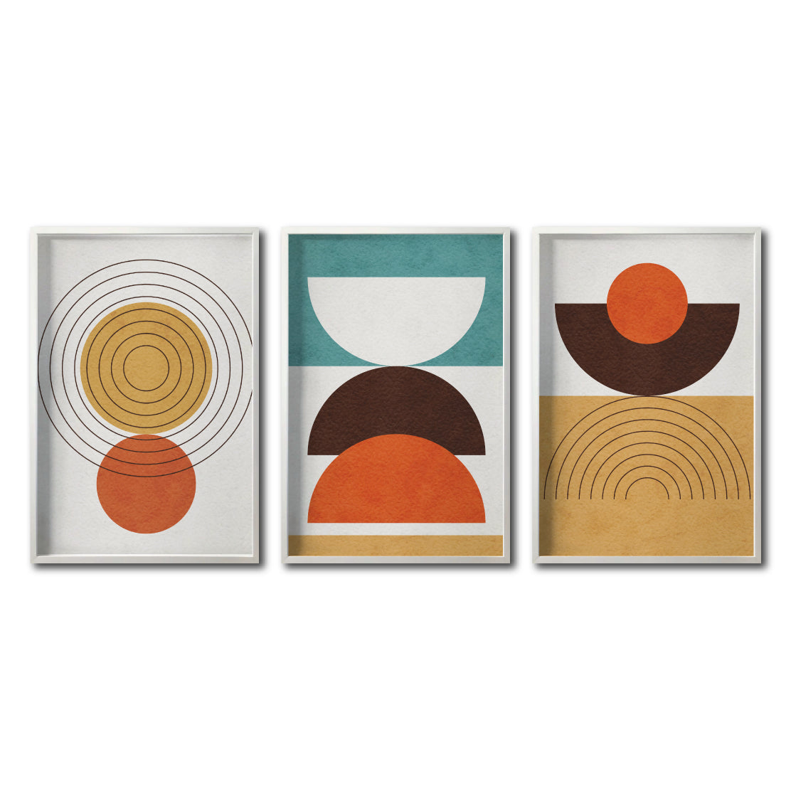 Set 3 Cuadros Decorativos Abstract Colors 037 - Arte Geométrico en Amarillo, Naranja y Café-Triptico