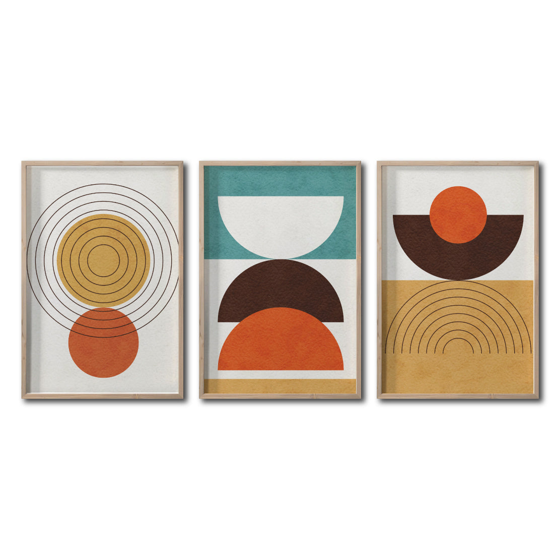 Set 3 Cuadros Decorativos Abstract Colors 037 - Arte Geométrico en Amarillo, Naranja y Café-Triptico