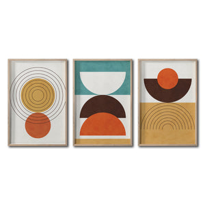 Set 3 Cuadros Decorativos Abstract Colors 037 - Arte Geométrico en Amarillo, Naranja y Café-Triptico
