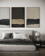 Cargar imagen en el visor de la galería, Set Cuadros Decorativos Abstracto Negro Arena 2 - 241 - Triptico Moderno y Elegante Arte Minimalista Estilo Nordico Tonos Neutros
