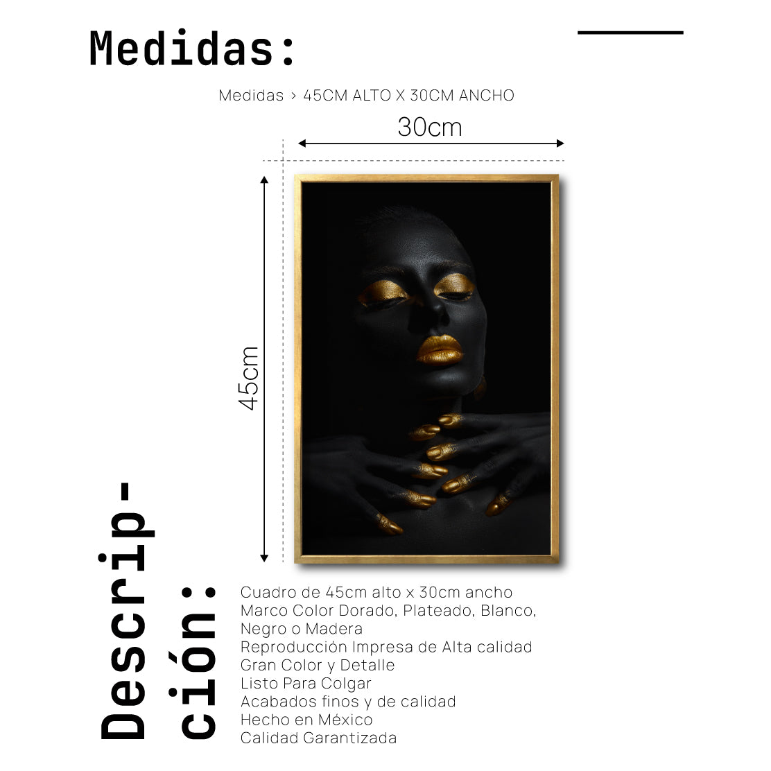 Cuadro Decorativo Black Woman 038 - Mujer Negra Africana con dorado