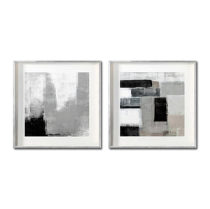 Set 2 Cuadros Decorativos Abstracto Negro Arena 038 - Arte Moderno Estilo Minimalista en Tonos Gris, Beige y Negro