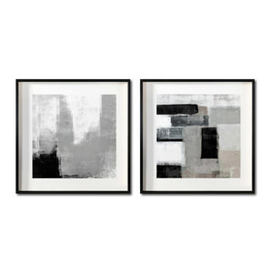 Set 2 Cuadros Decorativos Abstracto Negro Arena 038 - Arte Moderno Estilo Minimalista en Tonos Gris, Beige y Negro