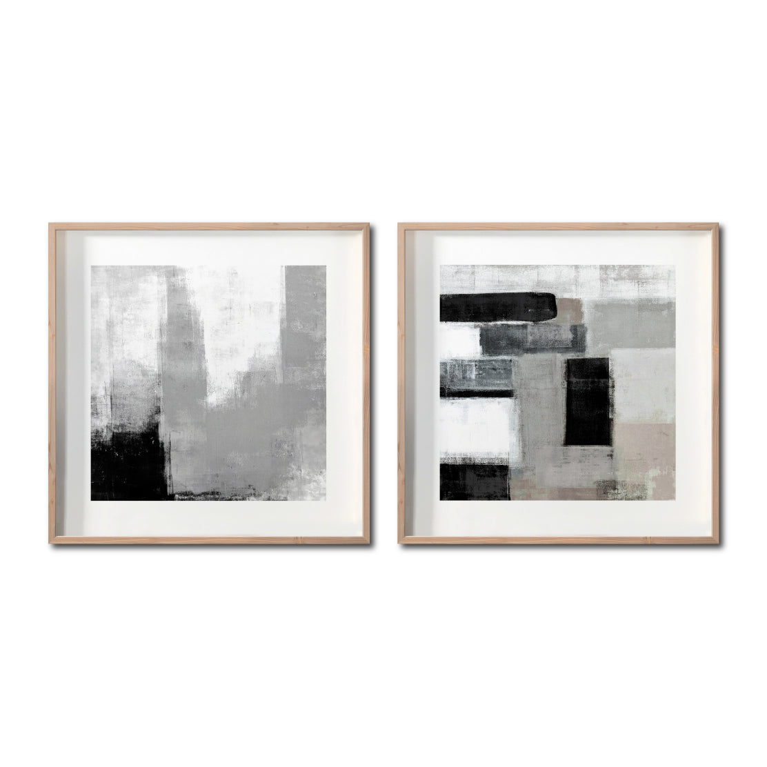 Set 2 Cuadros Decorativos Abstracto Negro Arena 038 - Para Credenza